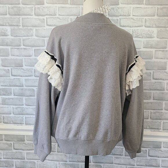 BDG Urban Outfitter Emory Ruffle Pullover Sweatshirt Tunic Top NEW S Cottage - Picture 3 of 9